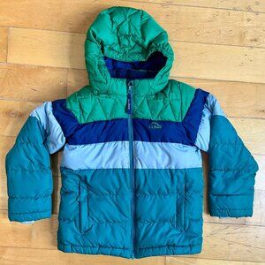 L.L. Bean Kids Down Puffer Coat Colorblock Green/Blue Size L (6X/7)
